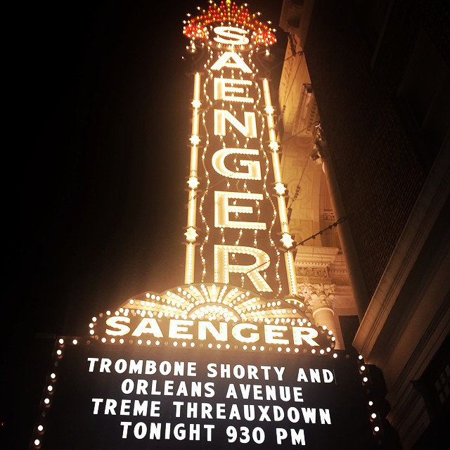 April 26: My head hurts but my heart is still dancing from the magic we saw last night! There is nobody more rock and roll than @tromboneshorty & Orleans Avenue #nola #tremethreauxdown #tromboneshorty #saengertheatre 
