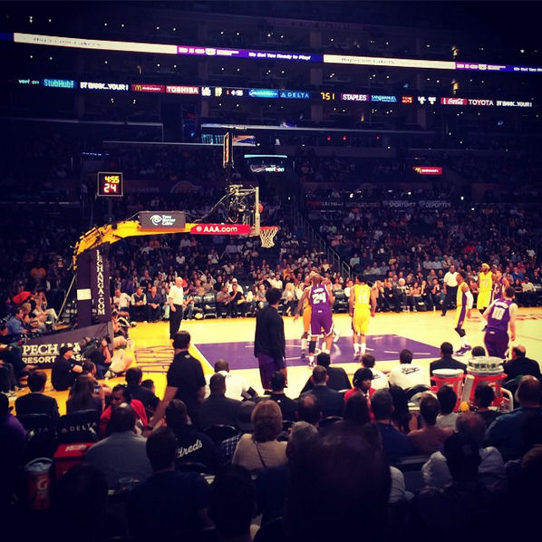 April 16: We're totally not looking at their butts #girlsnight #lakers
